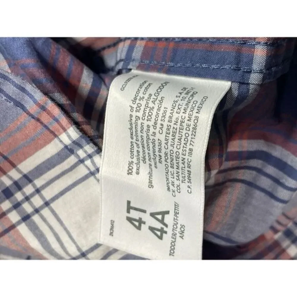 OshKosh B'Gosh Boys Button-Up Shirt Long Sleeve Red/Grey‎ Plaid Size 4T NWT